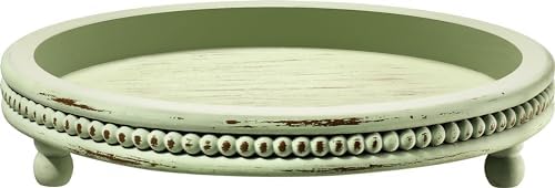 KULEDM Handmade Wooden Decorative Tray, Small Beaded Coffee Table Tray Decor, Sage Round Serving Tray for Coffee Table, Dining Room Table Entryway and Living Room Table - Image 2