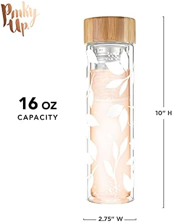 Pinky Up Blair Tea Infuser Mug with Strainer and Lid, Double Walled Glass Tumbler for Home Office, Travel, Picnic, Camping, 16 oz, Set of 1, Arabesque Gold - Image 4