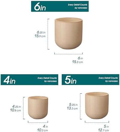 vancasso Ceramic Plant Pots, 4+5+6 inches, Set of 3, Planters with Drainage Hole, Flower Pots Planters Pots for Indoor Plants, Modern Indoor Decorative Garden Pot, Home Decor, Brown - Image 2