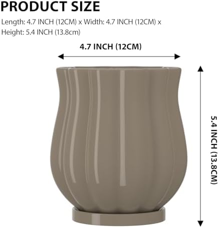 4.7" Brown Ceramic Plant Pot with Saucer - Image 2