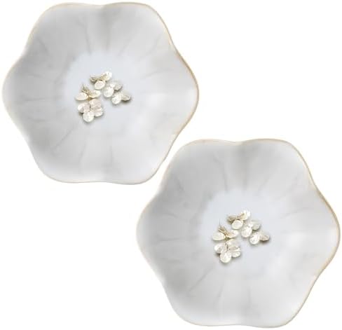 2Pcs White Jewelry Dish - Kiln-Changed Ceramic Lotus Leaf Shape Ring Dish, Small Trinket Trays for Jewelry, Rings, Keys, Decorative Dish for Home, Perfect Gifts for Mom, Friends, Sisters by Unknown