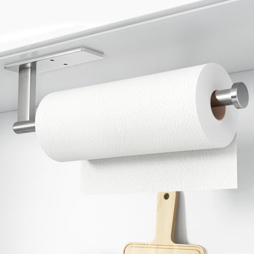 Paper Towel Holder Under Cabinet - Stainless Steel Paper Towel Holder Wall Mount, Self-Adhesive or Drilling, Silver Towel Rack for Kitchen Organization and Storage, Kitchen Paper Roll Holder by susswiff