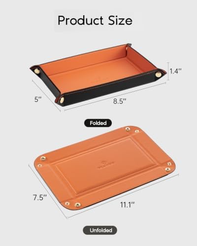 VLANDO Valet Tray, Foldable PU Leather Catchall Tray, Orange Black - Image 4