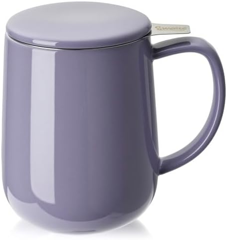 Sweese 20 oz Porcelain Tea Mug with Infuser and Lid, Purple Tea Cup by Sweese