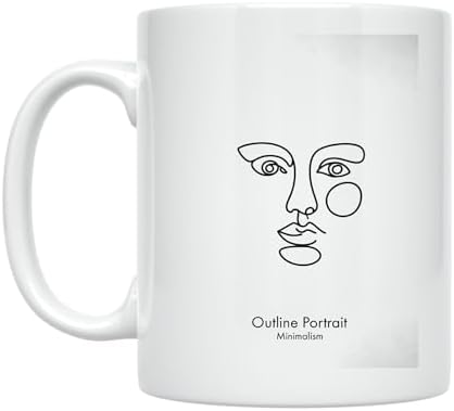 Minimalist Art Coffee Mug - Outline Portrait Minimalism - 11 oz White Ceramic - Modern Aesthetic by Unknown