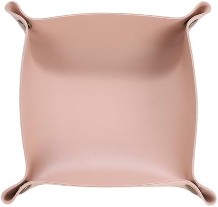 HARFINGTON PU Leather Valet Tray Unisex Folding Small Catchall Tray Portable Entryway Table Tray Nightstand Bedside Desk Tray for Key Wallet Watch Coin Jewelry Dice, Pink by HARFINGTON