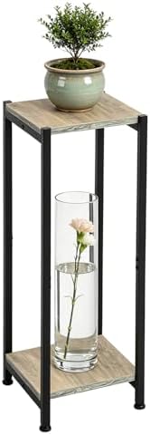 Dipion 31 Inch Tall Plant Stand Indoor,2 Tier Pedestal Stand Table,Greige by CozyTimes