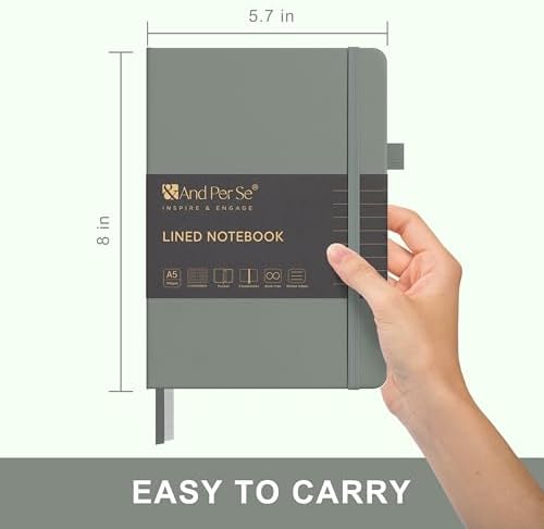 &And Per Se Lined Journal Notebook, 160 Pages, A5 5.7 x 8 inches College Ruled Thick Paper Notebook Journals for Writing, Hardcover Notebooks for Women Men Office School (1 Pack, Dark Grey) - Image 2