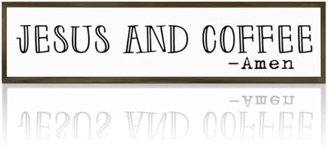 Christian Coffees Decor, Wall Decor Art, Rustic Coffee Station Decors, Coffees Home Decoration for Kitchen, Farmhouse Wall Plaque, Desktop Decors, Jesus and Coffee Amen Sign 17.8x4x1.2 inches by WKYAER