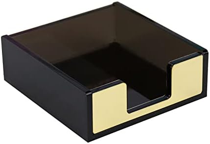 Acrylic Black and Gold Sticky Note Holder 3.7"¡Á3.7 Sticky Note Dispenser for Desk Cute Memo Notepad Holder for Office Supplies by Buqoo
