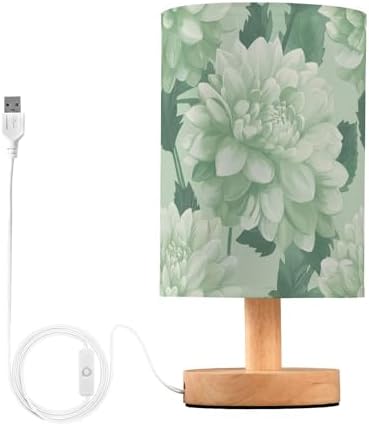 Fustylead Beautiful Light Green Dahlia Bedside Table Lamp for Bedroom, USB Powered Integrated LED Desk Lamp Night Light with Flaxen Fabric Shade for Bedroom Nursery Office Dorm by Fustylead