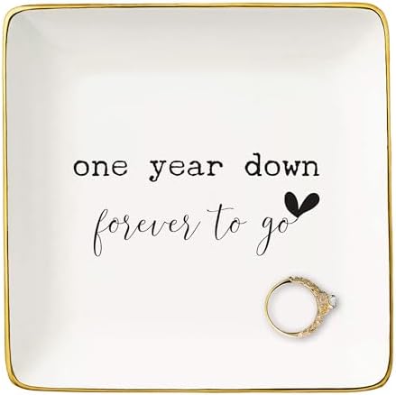 NZY One Year Down,Forever to Go-One Year Anniversary for Her-Valentine Gift,1st Wedding Gifts Anniversary for Wife Girlfriend-Ceramic Jewelry Tray Trinket Holder Ring Dish by NZY