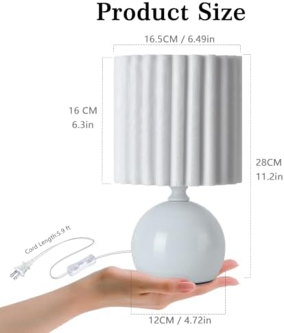 Ziqqeelam Blue Small Table Lamp with Scalloped Linen Shade, Mini Blue Table Lamp for Bedroom Nightstand, Cute Desk Night Light for Living Room, Bookshelf, Kitchen Counter, Kids Room, Office - Image 2