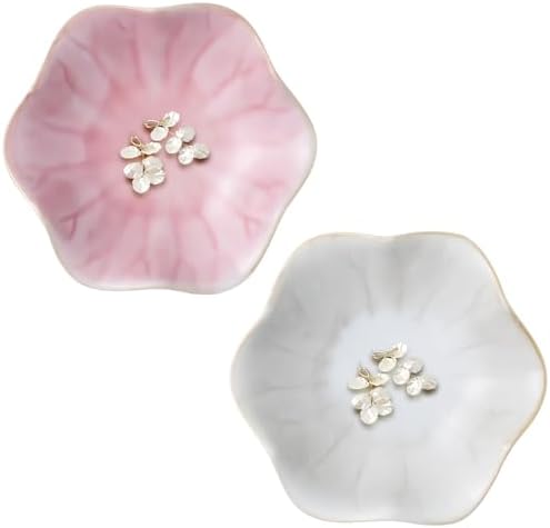 2Pcs Jewelry Dish - Kiln-Changed Ceramic Lotus Leaf Shape Ring Dish, Small Trinket Trays for Jewelry, Rings, Keys, Decorative Dish for Home, Perfect Gifts for Mom, Friends, Sisters, White & Pink by Unknown