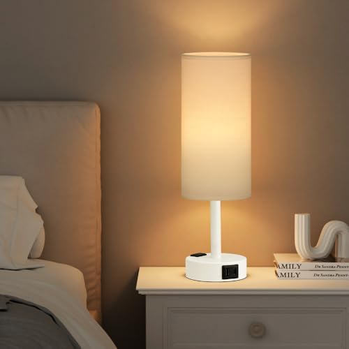 Fenmzee White Bedside Lamp for Bedroom, Dimmable Touch, USB A+C, AC Outlet - Image 6