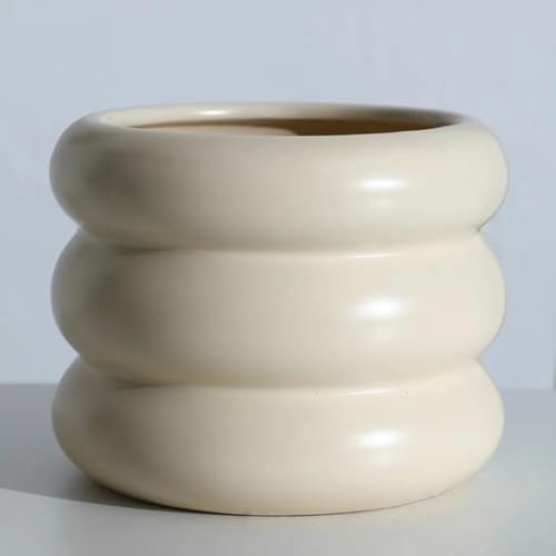 Ceramic Plant Pot Indoor, 6.5 Inch Flower Pot with Drainage Hole, Tiered Bubble Design Ceramic Planter for Home & Office Decor (Beige) by SANDYBAYTAS