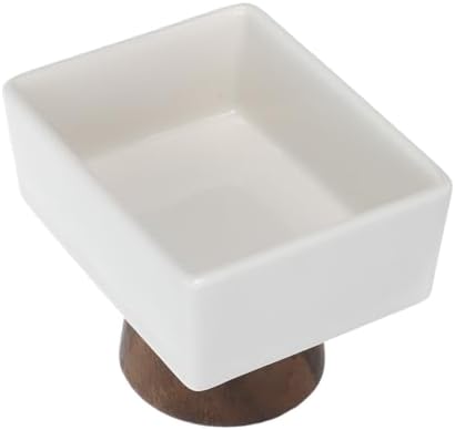 White Ceramic Trinket Dish with Wooden Base Jewelry Tray by HOLIDYOYO