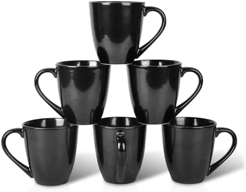 vicrays Coffee Mug Set, 12 Ounce, Ceramic Mug for Men, Women, Unique Glazed Mugs with Handle for Coffee, Tea, Milk, Cocoa, Cereal - Set of 6 Black by VicraysCeramic