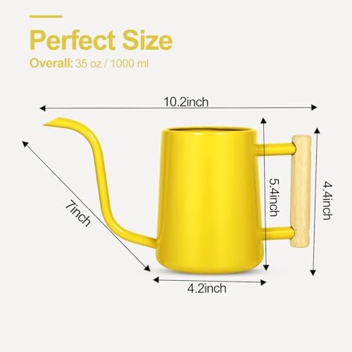 Watering Can Indoor Plants, 35 oz/1000 ml Metal Stainless Steel Watering Can Pot with Long Spout for Indoor House Plants Bonsai Outdoor Garden Flower Decorative (Yellow) - Image 3