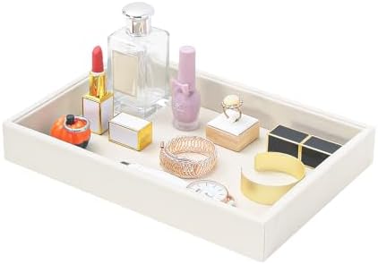 Bedside Organizer Tray, Desktop Storage Tray for Jewelry, Sunglass, Phone, Watch, Perfume,Lipstick, Nightstand Desk-top Catchall Tray, Multi-use Holder Tray for Desk Drawer (Beige 1Grid) by FocusOnJewelryDisplay