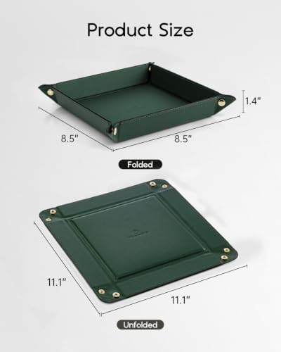 VLANDO Valet Tray, Foldable PU Leather Catchall Tray for Men, Dark Green - Image 5