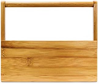 Relaxdays Bamboo Table or Desk Organiser, HxWxD: 20 x 25 x 11.5 cm, with 4 Compartments, Pen or Pencil Holder, with Handle, Natural Brown - Image 3