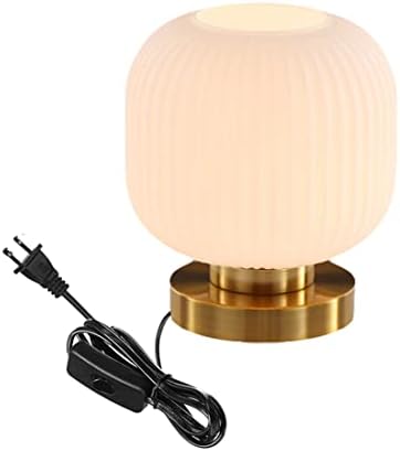 mid Century Modern Table lamp Gold Desk lamp White Ribbed Glass Shade Globe Table lamp nightstand lamp Small Table lamp for Bedside end Table Bedroom Living Room Office by Auwieou