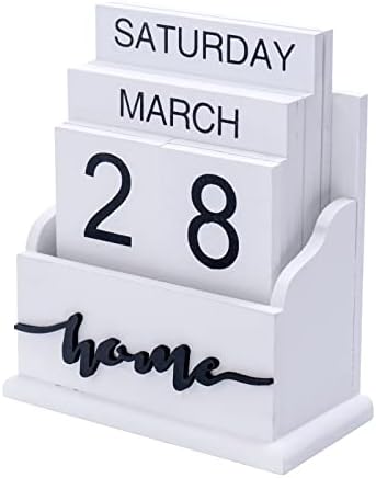 Notakia Perpetual Calendar Wooden Calendar Blocks Vintage Wood Block Calendar for Home Office Desk Accessories Week Month Date Display (White Home Calendar) by Notakia