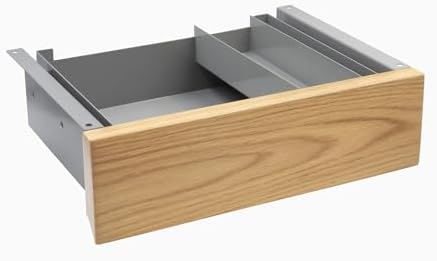 Desky Minimal Under Desk Drawer – Slim Pull-Out Metal Storage Organizer for Sit-Stand Desks, Smooth Glide, Space-Saving Design, Easy Mount, White Oak Hardwood & Grey Frame by Desky