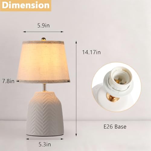 SOTTAE 14'' White Ceramic Table Lamp with Linen Fabric Shade, Leaf Patterned Ceramic Desk Lamp, Mid Century Modern Bedside Nightstand Lamp for Bedroom Living Room Reading Room - Image 4
