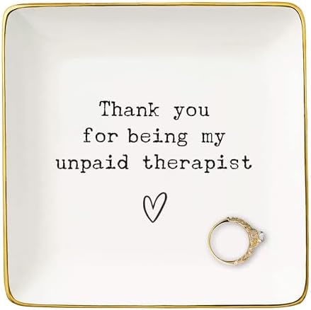 NZY Therapist Friendship Gifts for Women Friends,Present for Women Friends,Birthday Christmas Gifts-Ceramic Jewelry Tray Trinket Holder Ring Dish,Thank You for Being My Unpaid Therapist by NZY