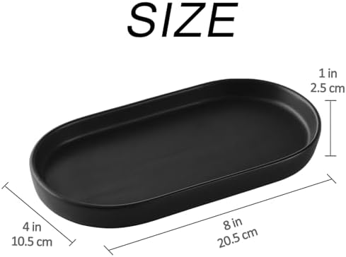 2 Pack Matte Black Round Soap Dispenser Tray - 8'' Ceramic Vanity Tray & Organizer Plate Set, Bathroom & Kitchen Countertop Decor for Soap Dispenser, Jewelry, Cosmetics, Sink - Image 2