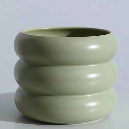 Ceramic Plant Pot Indoor, 6.5 Inch Flower Pot with Drainage Hole, Tiered Bubble Design Ceramic Planter for Home & Office Decor (Green) by SANDYBAYTAS