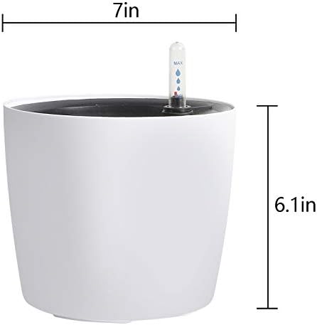 KINJOEK 5 Packs 7 Inch Self Watering Pot with Water Level Indicator, Modern Garden Decorative White Flower Pot, Flowers, African Violets, Succulents, White - Image 4