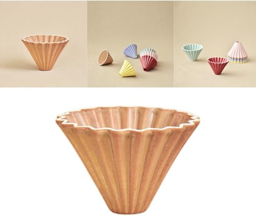 Orange Ceramic Pour Over Coffee Dripper - V60 Style Hand Brew Filter Cone, 10.3×7.8cm Origami-Inspired Deep Grooves Ensure Even Extraction and Heat Retention, Perfect for Cafe, Home Use by Boxonly