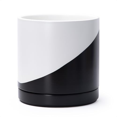D'vine Dev 10 Inch Ceramic Planter Pot, Black White Diagonal, 94-O-E-K by DvineDevPlanterPotsandStand