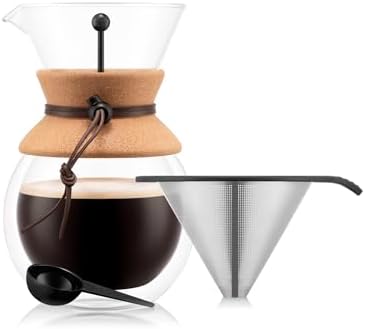 Bodum 34oz Pour Over Coffee Maker, High-Heat Borosilicate Glass with Reusable Stainless Steel Filter and Double Wall Cork Grip - Made in Portugal - Image 2
