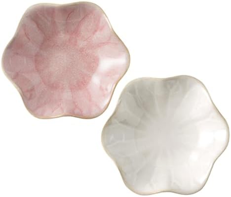 2Pcs Ceramic Jewelry Dish - Lotus Leaf Shape, for Ring Holder Necklace Small Key, Suitable for Mother Friend Sister, Gifts for Women, Cute Plate Trinket Tray, Home Decor (Pink & White) by Koyzsen