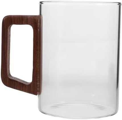 Thick Glass Mug with Wooden Handle, Single-layer Tea Glass Cup, Heat Resistant Coffee and Espresso Cup for Hot and Cold Beverages at Home by Ifundom