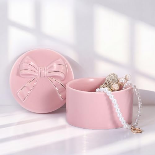 Hipiwe Ceramic Jewelry Box with Bow Bridesmaid Shower Gifts Trinket Dish - Image 2