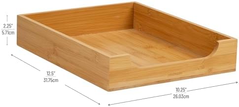 Mind Reader Paper Tray, Desktop Organizer, File Storage, Modern, Office, Bamboo, 10.25"L x 12.5"W x 2.25"H, Brown - Image 3