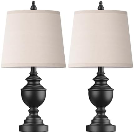PARTPHONER Retro Table Lamps Set of 2, Bedside Lamp for Bedroom Rustic Farmhouse Table Lamps for Living Room, Vintage Nightstand Lamps with White Shades, Matte Black - Image 2