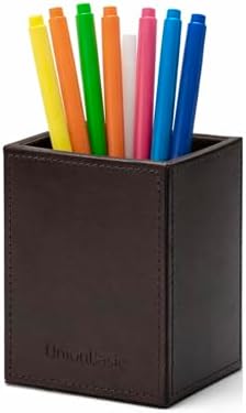 UnionBasic Square Pen Holder, Leather Pencil Cup, Desktop Caddy Stationery Organizer (Coffee) by UnionBasic