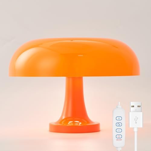 Modern Decorative Table Lamp, Mushroom Cap Design, USB Powered, 3 Lighting Modes, Dimmable, for Bedroom, Living Room Decor, Polished Plastic, Sunset Theme, Push Button Control, Adjustable Brightness by Unknown