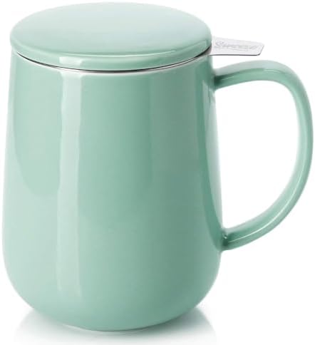 Sweese 20 OZ Porcelain Tea Mug with Infuser and Lid, Loose Leaf Tea Cup, Gifts for Tea Lover - Mint Green by Sweese