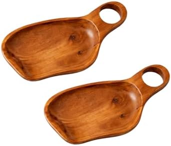 Solid Teak Wood Serving Tray - 12.2" Handcrafted Curved Platter with Handle for Entryway Key Catchall, Kitchen Coffee Station & Party by JOLLYMER