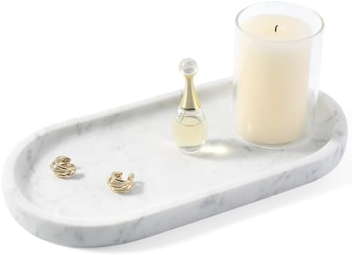 Koville Natural White Marble Tray for Home Decor, 10" x 5" Marble Vanity Tray for Bathroom Countertop Organizer Stone Trays, Catchall Tray for Perfume, Candles, Jewelry (Bianco Carrara) by Koville