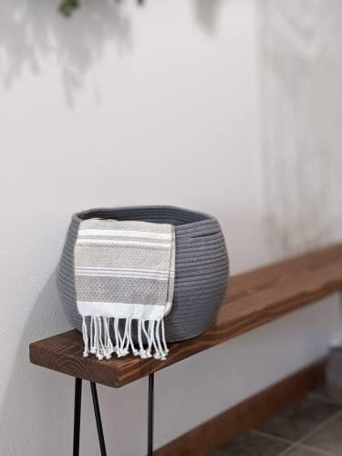 Goodpick Round Woven Rope Storage Basket for Shelves, 10" x 8.3", Grey - Image 4