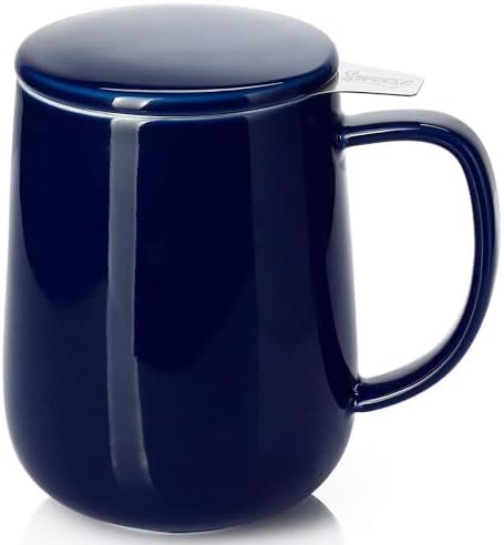 Sweese 20oz Porcelain Teacup with Infuser and Lid, Large Tea Mug for Loose Tea - Microwave and Dishwasher Safe, Insulated, Modern Design for Tea Lovers by Sweese