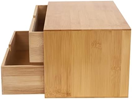 Bamboo Desk Organizer Small Retro Bamboo Tabletop Storage Box with Drawers& Recess Handles for Office Home Supplies Table Storage Collector 13 * 7.5 * 6in (2 Drawers) - Image 6